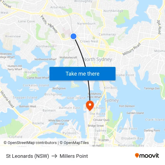 St Leonards (NSW) to Millers Point map