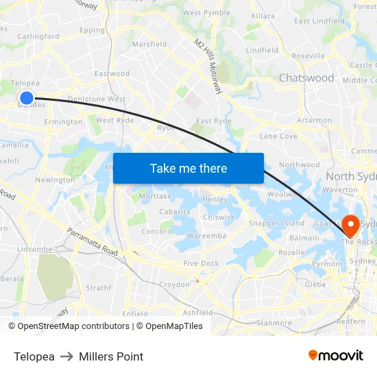 Telopea to Millers Point map