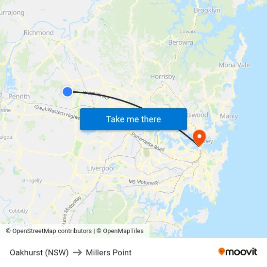 Oakhurst (NSW) to Millers Point map