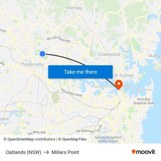 Oatlands (NSW) to Millers Point map