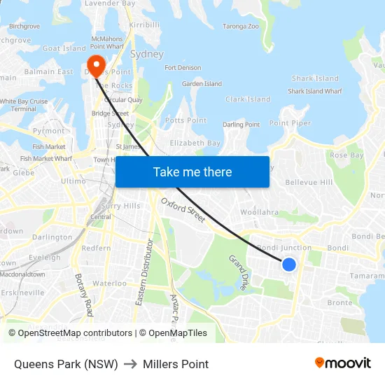 Queens Park (NSW) to Millers Point map