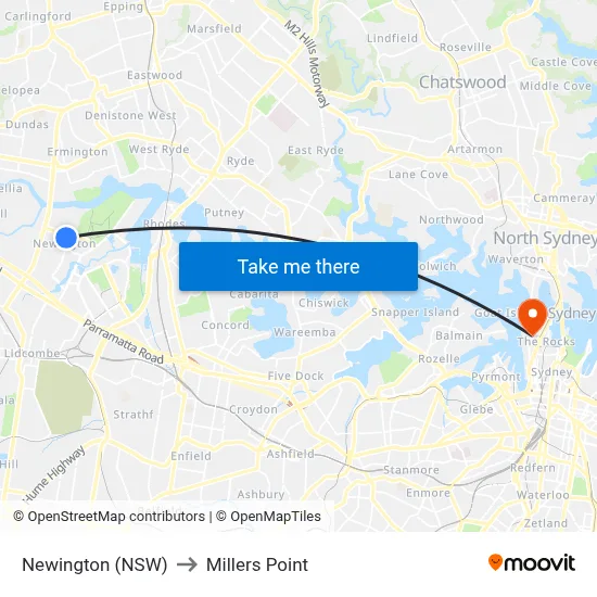 Newington (NSW) to Millers Point map