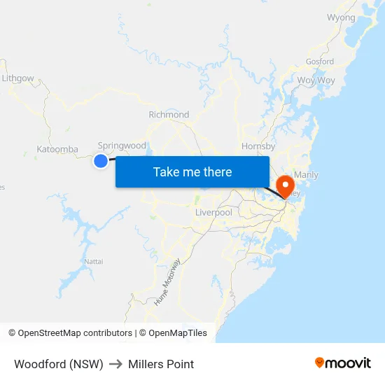 Woodford (NSW) to Millers Point map