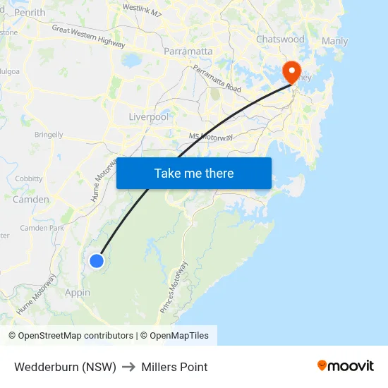 Wedderburn (NSW) to Millers Point map