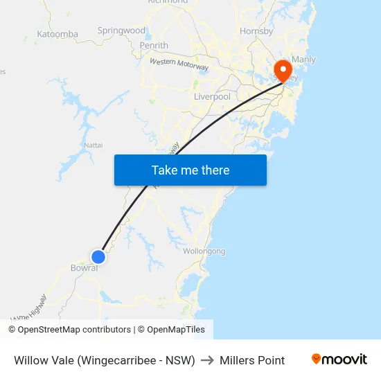 Willow Vale (Wingecarribee - NSW) to Millers Point map