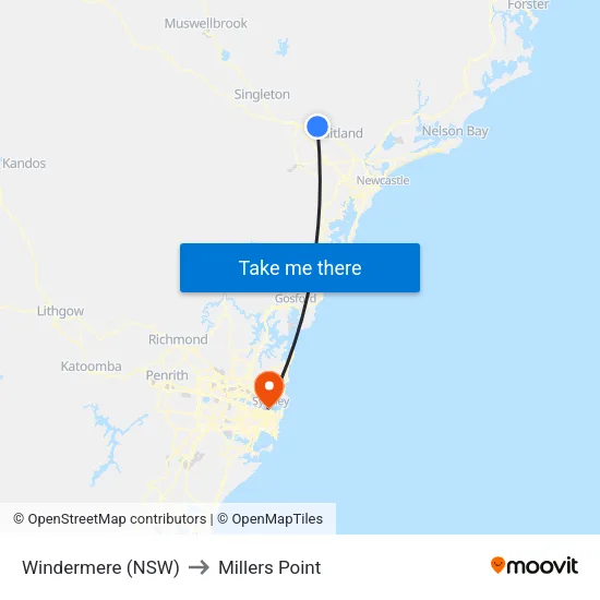 Windermere (NSW) to Millers Point map