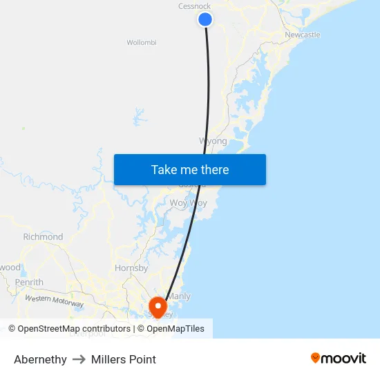 Abernethy to Millers Point map