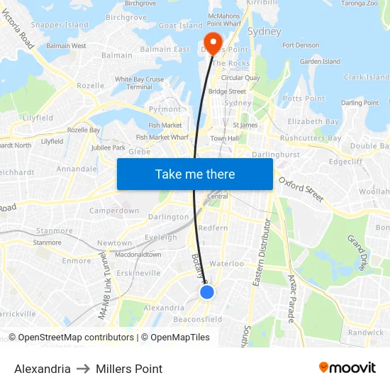 Alexandria to Millers Point map