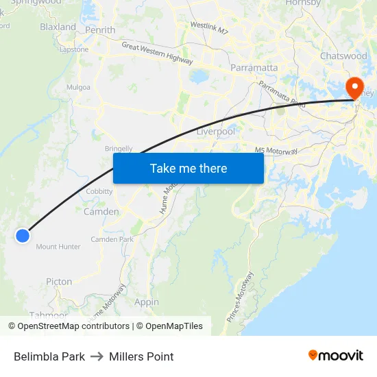 Belimbla Park to Millers Point map
