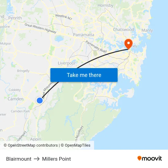 Blairmount to Millers Point map