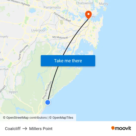 Coalcliff to Millers Point map