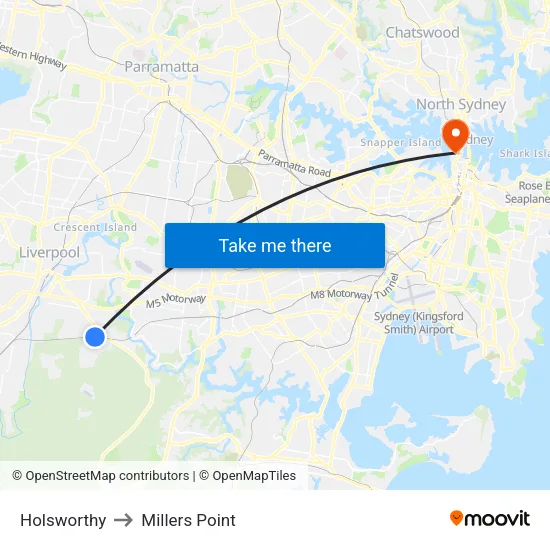 Holsworthy to Millers Point map