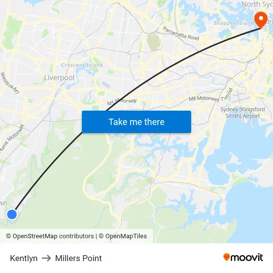 Kentlyn to Millers Point map