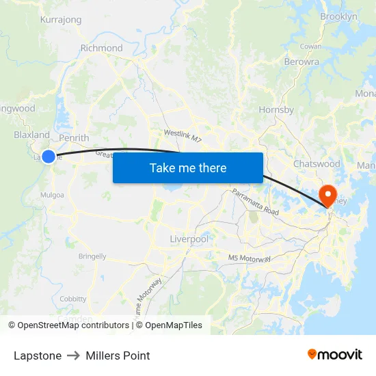 Lapstone to Millers Point map