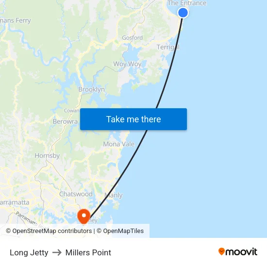 Long Jetty to Millers Point map
