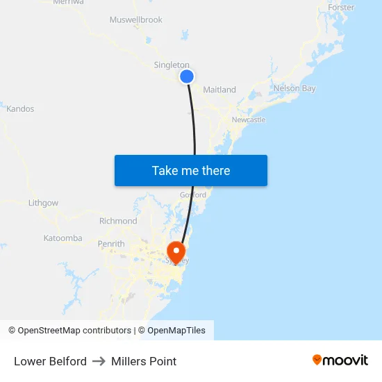 Lower Belford to Millers Point map