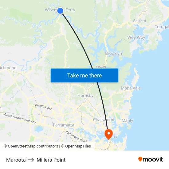 Maroota to Millers Point map