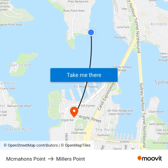 Mcmahons Point to Millers Point map
