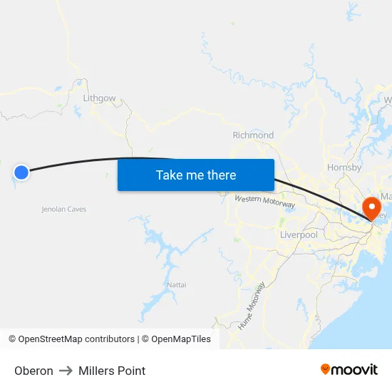 Oberon to Millers Point map