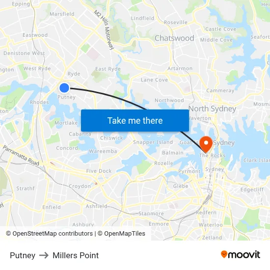 Putney to Millers Point map
