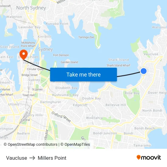 Vaucluse to Millers Point map