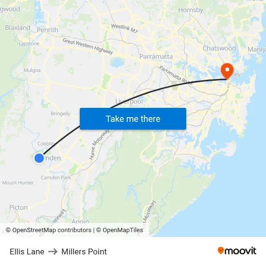 Ellis Lane to Millers Point map