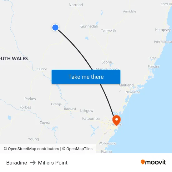 Baradine to Millers Point map