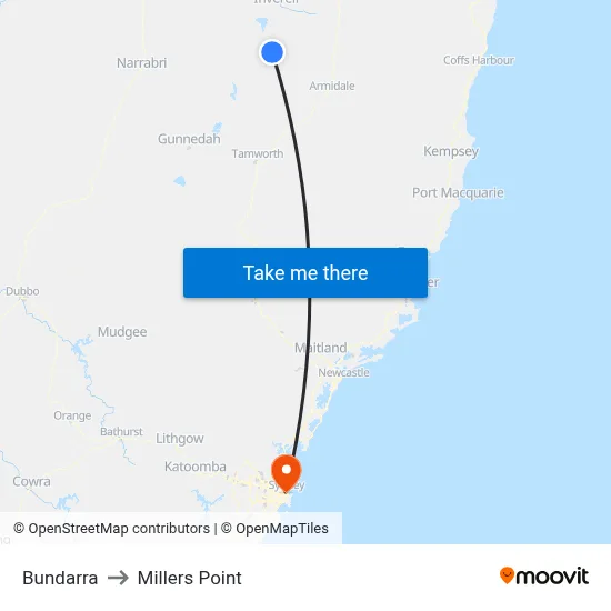 Bundarra to Millers Point map