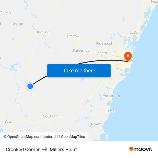 Crooked Corner to Millers Point map