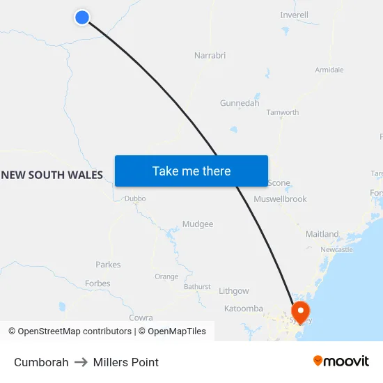 Cumborah to Millers Point map