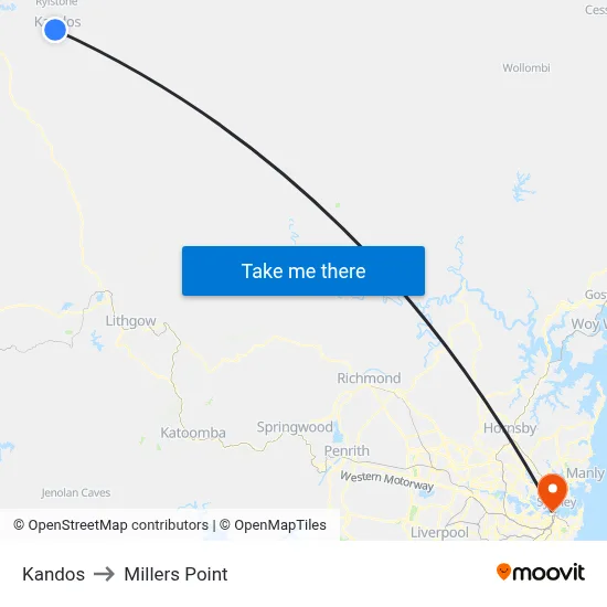 Kandos to Millers Point map