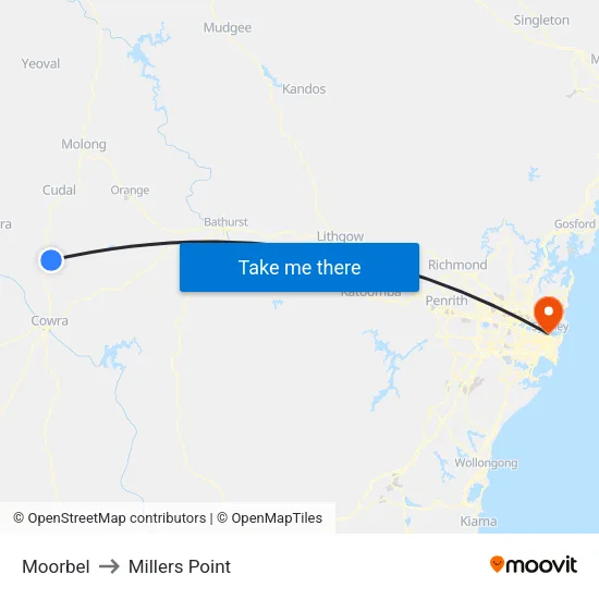 Moorbel to Millers Point map