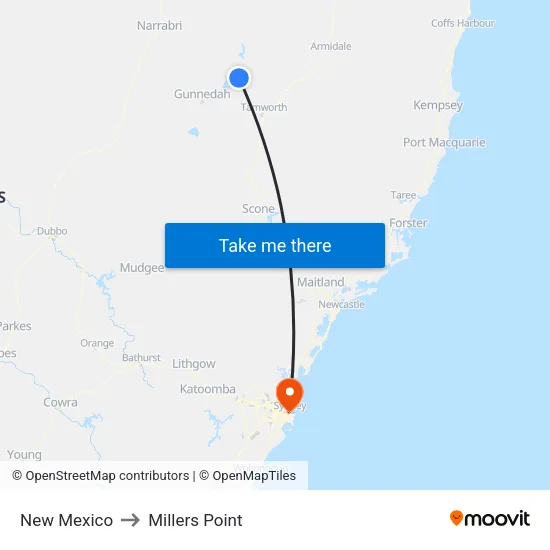 New Mexico to Millers Point map
