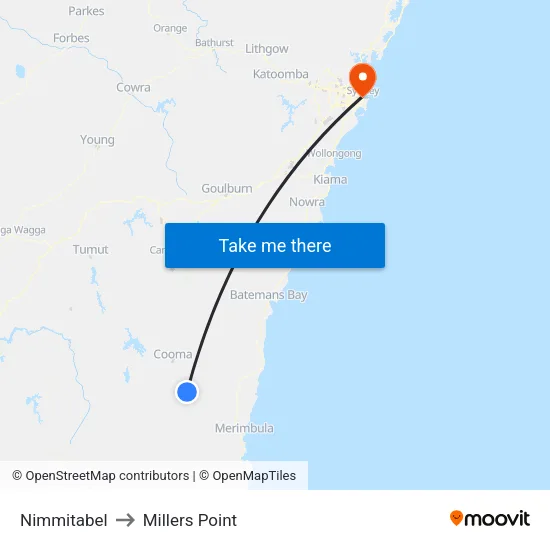 Nimmitabel to Millers Point map