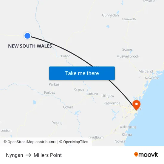 Nyngan to Millers Point map
