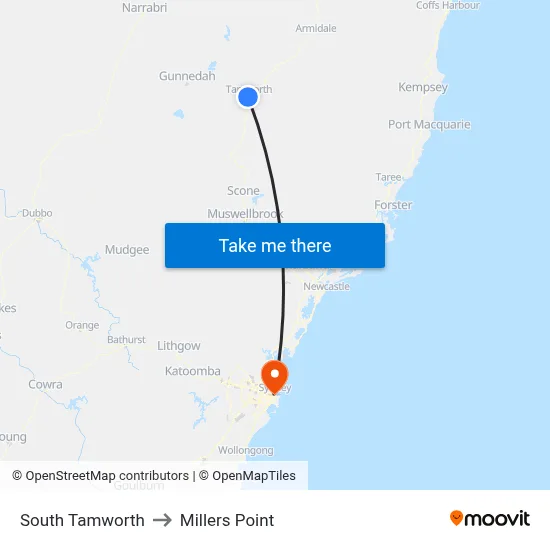 South Tamworth to Millers Point map