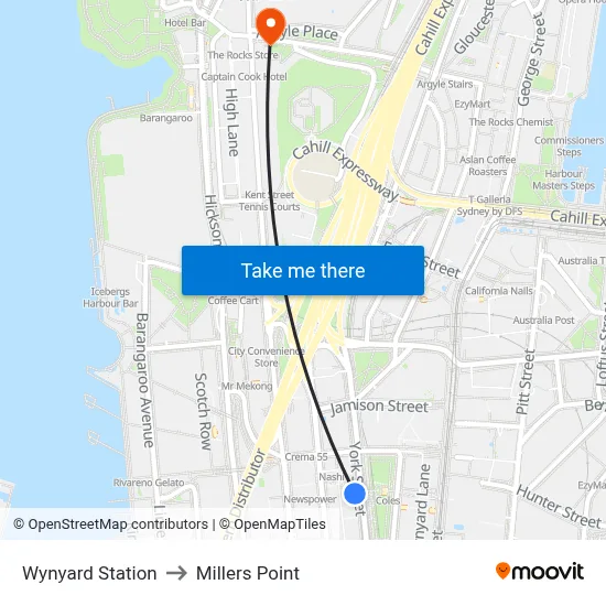 Wynyard Station to Millers Point map
