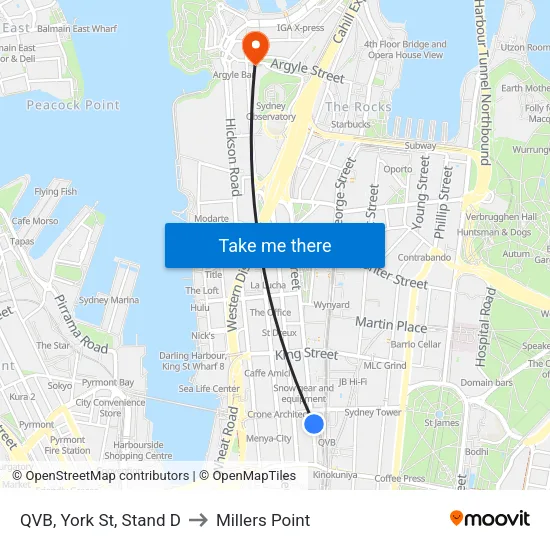 QVB, York St, Stand D to Millers Point map