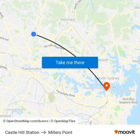 Castle Hill Station to Millers Point map