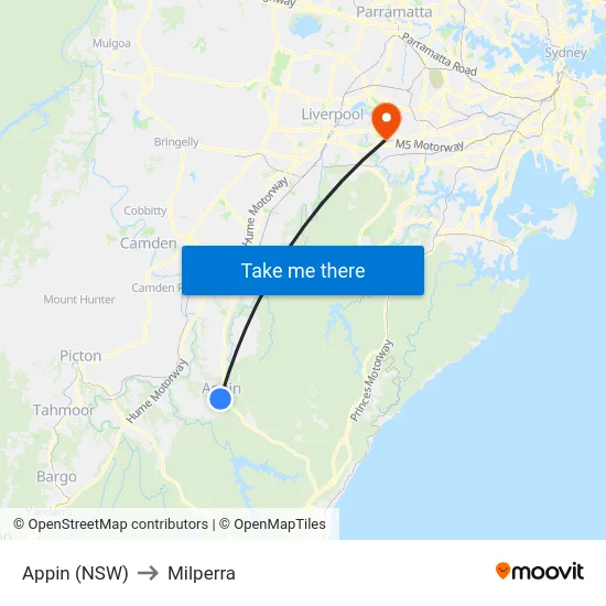 Appin (NSW) to Milperra map