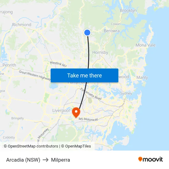 Arcadia (NSW) to Milperra map