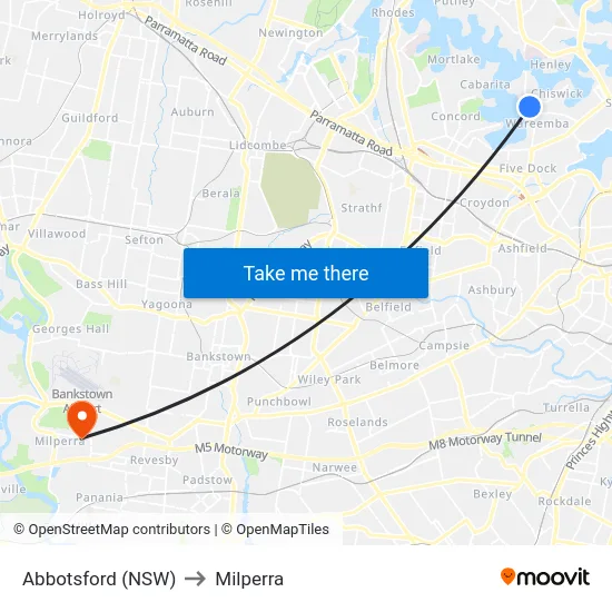 Abbotsford (NSW) to Milperra map