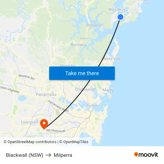 Blackwall (NSW) to Milperra map