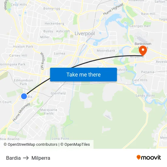 Bardia to Milperra map