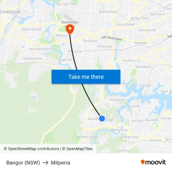 Bangor (NSW) to Milperra map