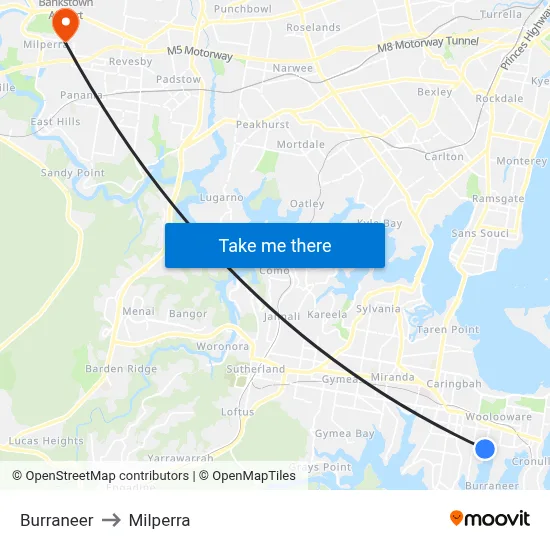 Burraneer to Milperra map