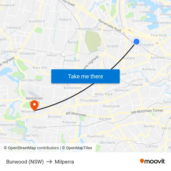 Burwood (NSW) to Milperra map