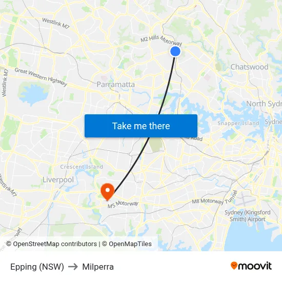 Epping (NSW) to Milperra map