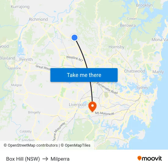 Box Hill (NSW) to Milperra map