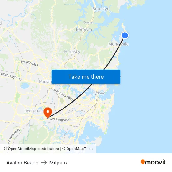 Avalon Beach to Milperra map